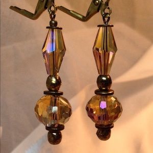 Antiqued Crystal Quartz Topaz Earrings Lever Backs